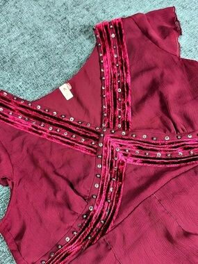 Y2K Seven7 Burgundy Whimsigoth Gothic Witchy Flowy Ruffle Fringe Top Size XXL